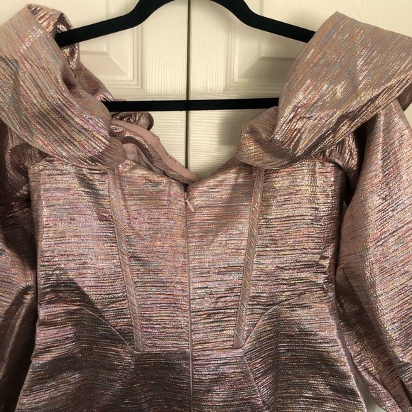 NWT Pink Metallic ASOS Corset Bodice Bardot Neckline Luxe Mini Dress Size US 6 - Picture 9 of 10